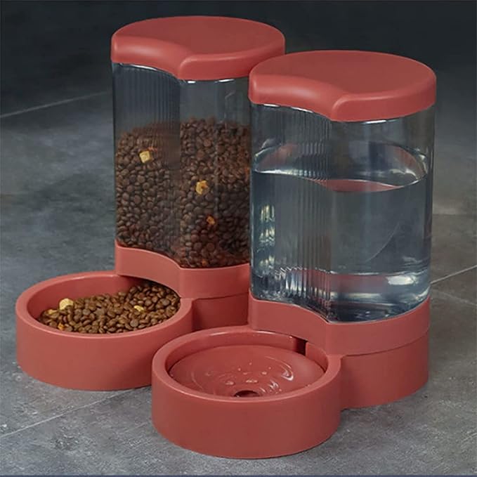 Unplugged Automatic Feeder Automatic Dog Feeder And Water Dispenser Set Gravity Self Feeding Food Waterer For Small Medium Pet Cats Dogs Kitten Puppy cat fountain (Color : White) (Red)