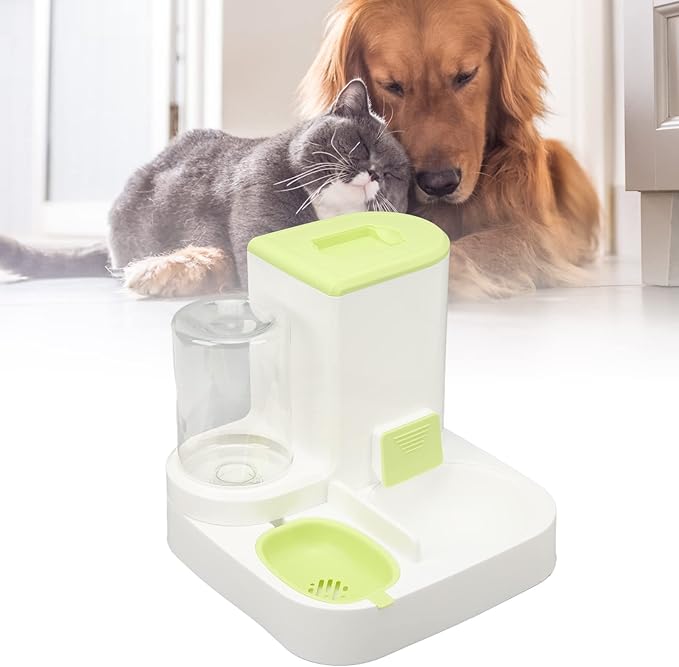 2.2 Liters Automatic Pet Feeder, 2 in 1 Food Feeder and Drinker Set, Gravity Feeding Supplies for Small Dog Pets Puppy Kitten Rabbit Bunny, No Stuck Grain, Lasts for About 7 Days