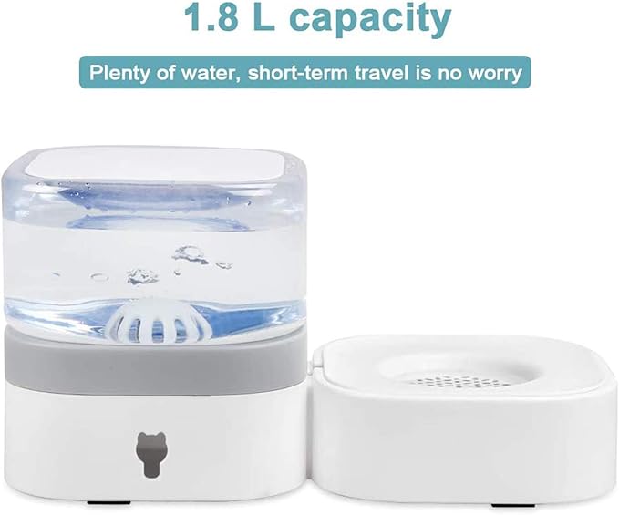 2 in 1 Pet Automatic Water Dispenser and Food Bowl Set, Durable & Detachable Stainless Steel Feeder Bowl,No-Spill Self-Dispensing Gravity Waterer for Small Dogs and Cats1.8L