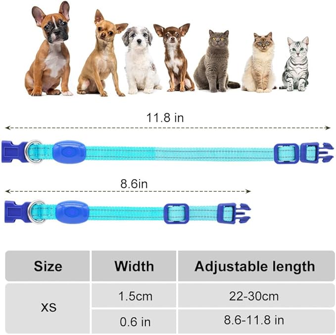 Light Up Dog Collar for Small Dogs, LED Dog Collar Rechargeable Safety Dog Lights, Fully Adjustable Glow in The Dark Dog Collar Light for Night Walking & Camping (X-Small, Blue)