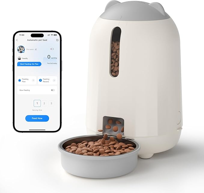 PAPIFEED Automatic Cat Feeder with App Control, 2.4G WiFi Auto Cat Food Dispenser, 3L Cat Feeder Automatic with Dual Power Supply, Easy-Clean Design for Cats & Small Dogs (Grey)