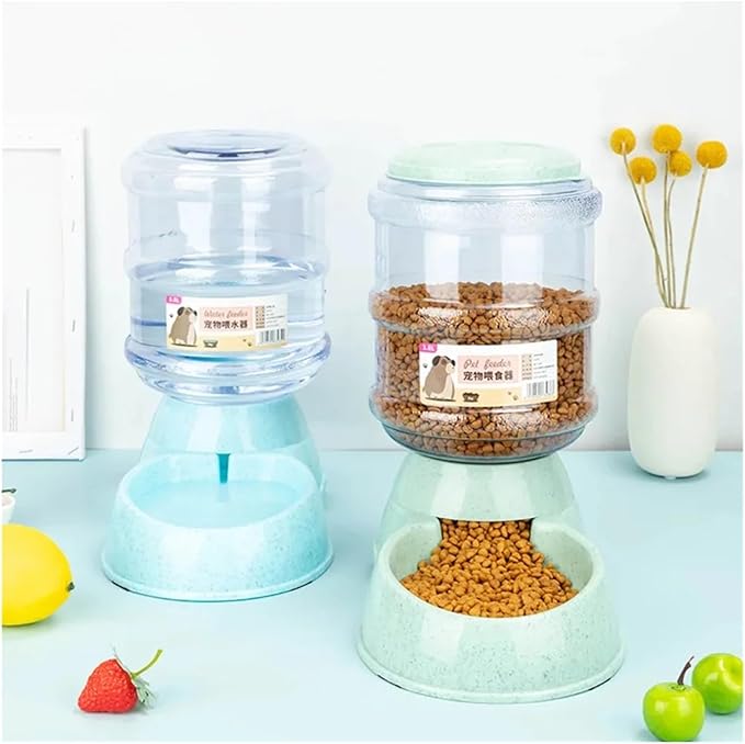 Large Capacity Automatic Pet Feeder and Water Dispenser for Small Dogs and Cats - Ideal Feeding Solution(Water-Green)