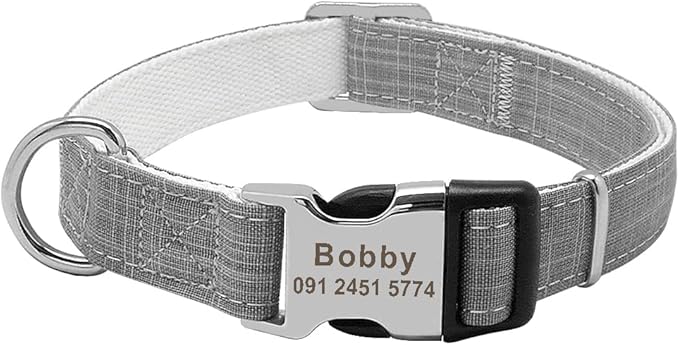 Personalized Dog Collar Nylon Print Dog Collars Customized Puppy Pet Collar Engraved Name ID for Small Medium Large Big Dogs Pug 119 Grey L