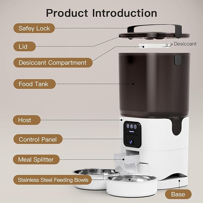 UMOMO Automatic Cat Feeder 7L Double Bowl Feeder, 1080P HD Camera Live Video, Night Vision 2-Way Audio, WiFi & App Remote Control, Programmable Pet Feeder, Smart Timed Dry Food Dispenser 2 Cats Dogs