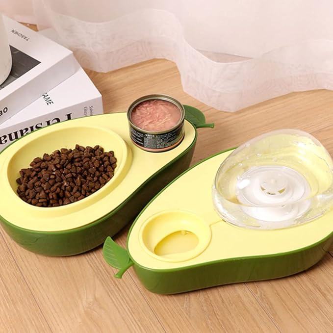 Raised Cat Food Bowl and Automatic Water Dispenser Set,Avocado Gravity Cat Water Dispenser Slow Feeder Dog Bowls,Multifunctional Self Dispensing Pet Waterer for Puppy Kittens (Set)