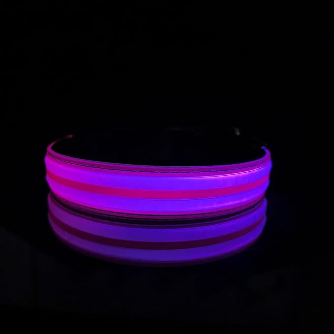 Dog Collar with Lights, 15 Lighting Modes Silicone Pet Collar, USB C Rechargeable LED Dog Collar for Night Safety, Adjustable Soft Glowing Collar for Dogs (DB-Pink, XS(7.87-11.8"))