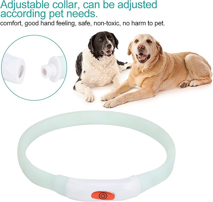 Multifunction LED Marquee Pet Collar, Adjustable Safety Rechargeable via USB, Anti Lost Design for Cats and Small Dogs, White Silicone Material, Comfortable and Visible at Night