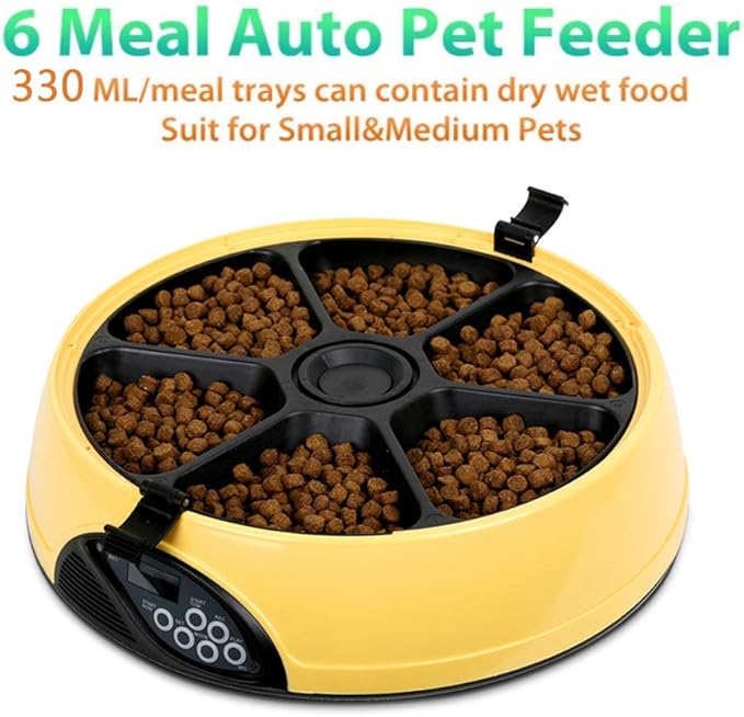 Automatic Pet Feeder,6 Meal Wet and Dry Food Auto Dispenser for Dogs, Cats & Small Animals with Programmable Timer, Portion Control, 100% BPA Free,Dishwasher Safe, Up to 4 Meals A Day