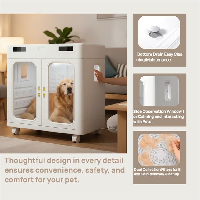 Pro Dog Cat Dryer, 430L Large Pet Grooming Blower Box for Giant Breeds up to 130lbs | High-Efficiency, Quiet <40dB Drying with Smart Temp Control & Negative Ion Care