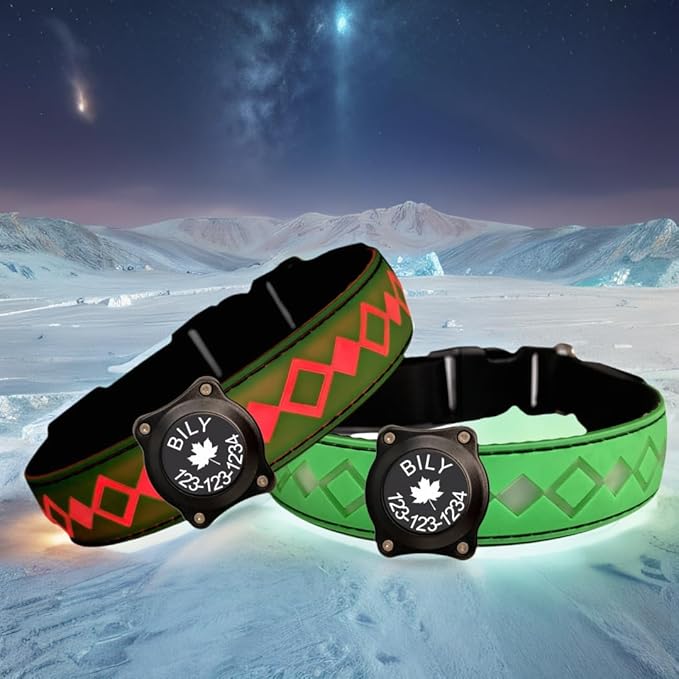 Personalized Flashing Night Dog Collar with Waterproof airtag Holder for Black Dog Night Walking (Green, S(7.87-11.8"))