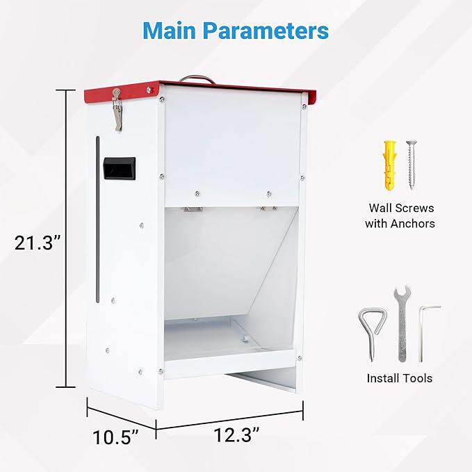 Heavy-Duty Metal Dog Feeder - 25LBS Food Capacity Automatic Gravity Dispenser, Powder Coated & Waterproof for Indoor & Outdoor Use, 12.3" L x 10.5" W x 21.3" H, Red and White