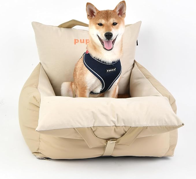 Puppia Dog Car Seat Secure Comfortable Waterproof Great for Travel for Small and Medium Dogs - Beige - Medium