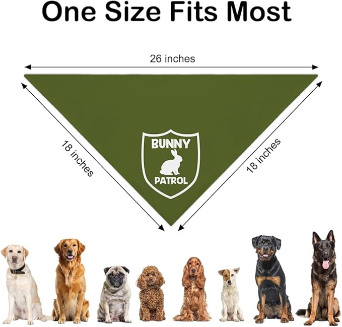 Bunny Patrol Green Dog Bandana, Funny Easter Pet Scarf Accessory Photo Prop for Outdoor Adventure Hiking Camping Mountain, Gifts for Ranger, Christmas Birthday Gifts for Puppy Lover Dad Mom