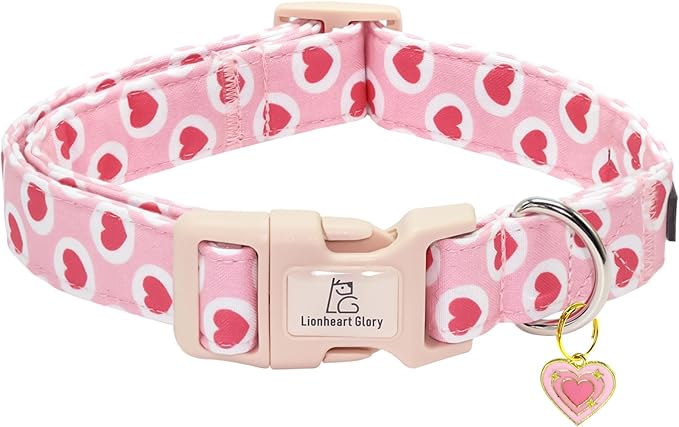 Lionheart glory Valentine's Day Dog Collar - Pink Heart Dog Collar Adjustable Soft for Small Puppy Girl Boy Dogs Spring Party Holiday Pet Collars