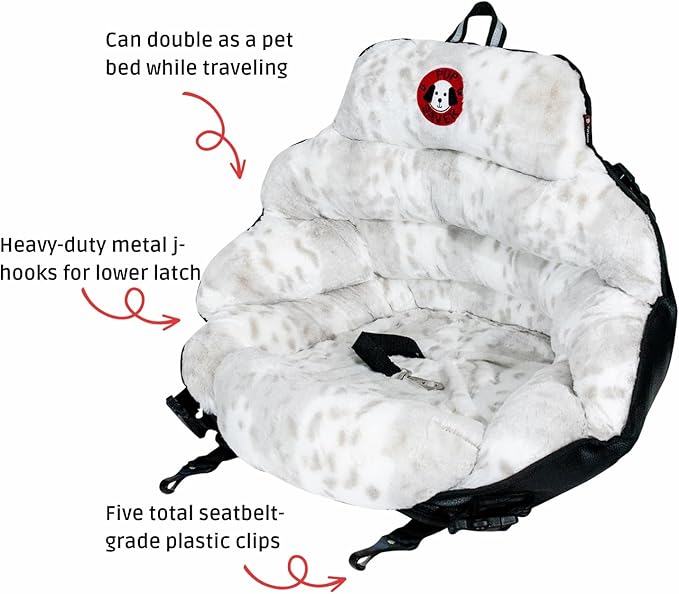 PupSaver Dog Car Seats for Small and Medium Dogs | Crash-Tested Dog Bed for Cars | Compatible with Seat Belt Harness | Ideal for Dogs Up to 30lbs | Soft and Safe (Snow Leopard)