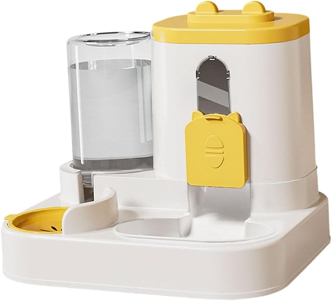 Automatic Pet Feeder and Waterer 2-in-1 Food Water Dispenser Anti-Slip Feeding Station for Cats and Small Medium Dogs- Yellow
