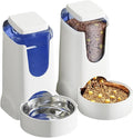Hamiledyi Pets Automatic Gravity Feeder Dogs 2.8L Food & 4L Water Dispenser Set with Stainless Steel Bowl for Medium Big Dog Cat (White)