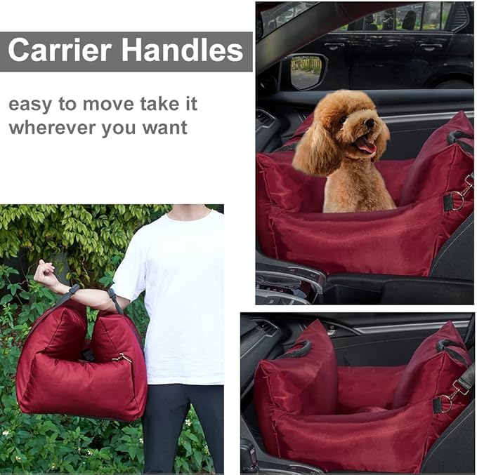 Small Dog Booster Pet Seat for Car Front Seat Ultra Soft Pet Bucket Portable Travel Pet Carrier Bed, Red