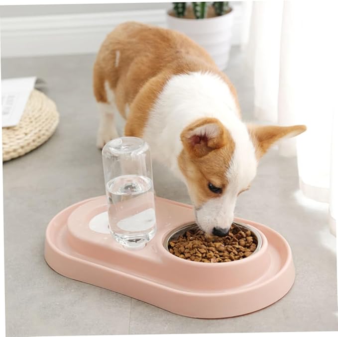 Automatic Water Filling Dog Bowl Stand Pet Water Feeder Siphon Principle Plastic Stainless Steel Dual Bowl for Dogs Cats