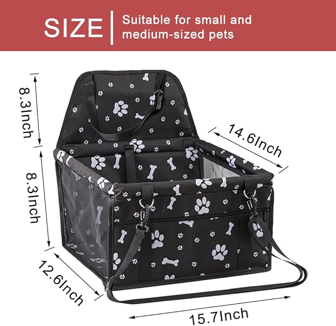 Dog Car Seat Vehicle Carrier Bag for Cats and Dogs Portable Puppy Booster,Washable Foldable Pet Travel Carrier Cage with Breathable Design, Safety Lock, and Scratch-Resistant 600D Oxford Cloth