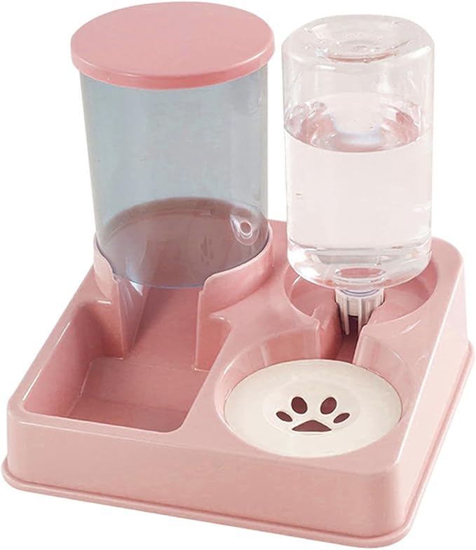 Pet Feeder and Water Dispenser Automatic Bowl for Cats Dogs 1L Water 0.75kg Food Capacity Self-Feeding Station Elevated Design- Pink
