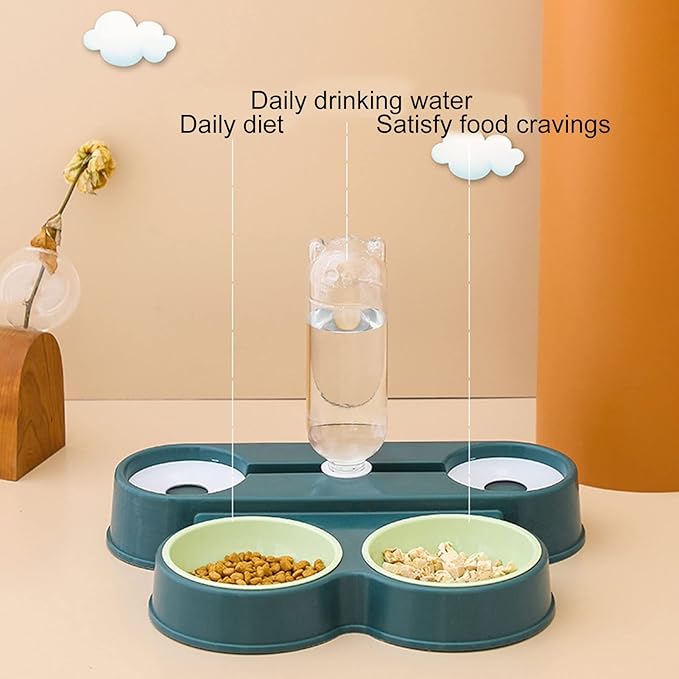 Dog Cat Bowls Pets Water and Food Bowl Set,Gravity Water Flow No Spills Durable Safe Anti Overturning Automatic Drinking,for Small or Medium Size Dogs Cats Navy Blue
