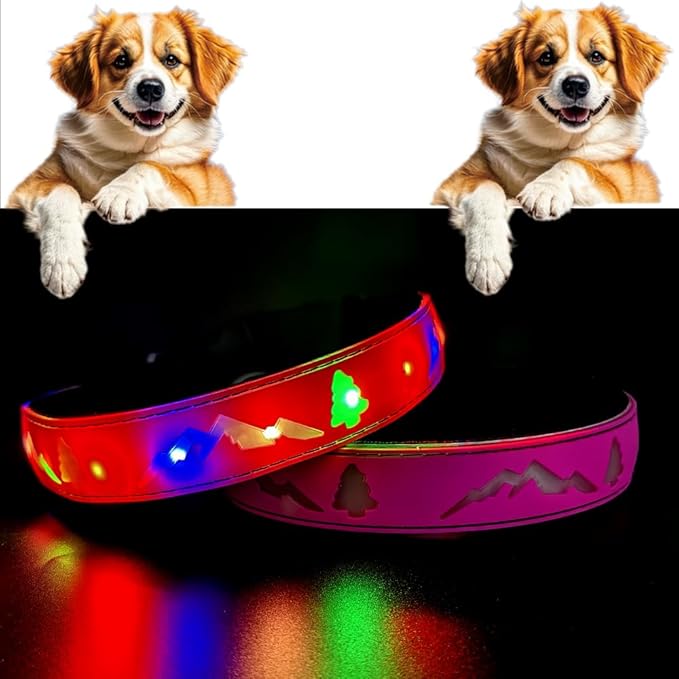 LED Dog Collar, 15 Light Modes, USB-C Rechargeable, Silicone Material, Adjustable Size, (Pink Pro, XL(19.7-23.6"))