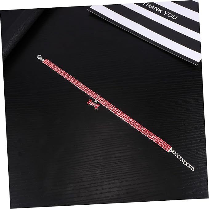 HEMOTON Rhinestone Pet Dog Collar Crystal Bling Adjustable Buckle Crimson Medium Size Luxury Necklace for Small to Medium Dogs