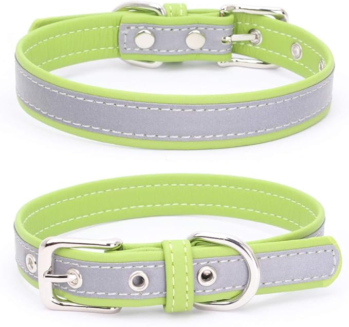 Reflective Small Dog Collar Safer at Night Girl Cat Collars Green XL
