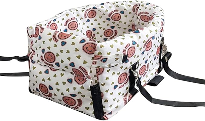 Center Console Dog Car Seat with Safety Strap Soft Cotton Cushion Detachable Armrest Pet Seat for Small Dogs Cats Under 14lbs Portable Travel Bag for Cars SUVs (Pink)
