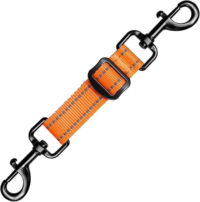 Dog Collar Safety Clip, Adjustable Backup Safety Strap, Double-Ended Leash Connector, High Reflectivity, Suitable for Dog Harnesses to Collar Safety Clips (Orange)