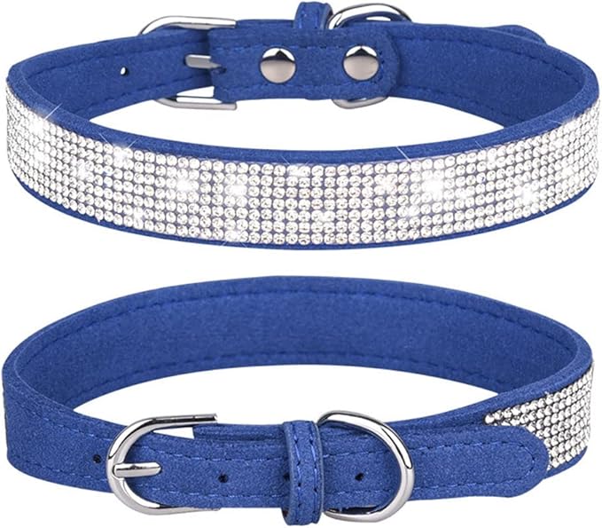 Puppy Dog Collar with Rhinestone Crystal Diamond Colorful Bling Girl Cat Collars Dark Blue L