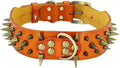 Spiked Studded Leather Dog Collars Wide Sharp Pitbull Big Dog Collar Adjustable for Medium Large Dogs Boxer Bulldog Red L XL Orange XL