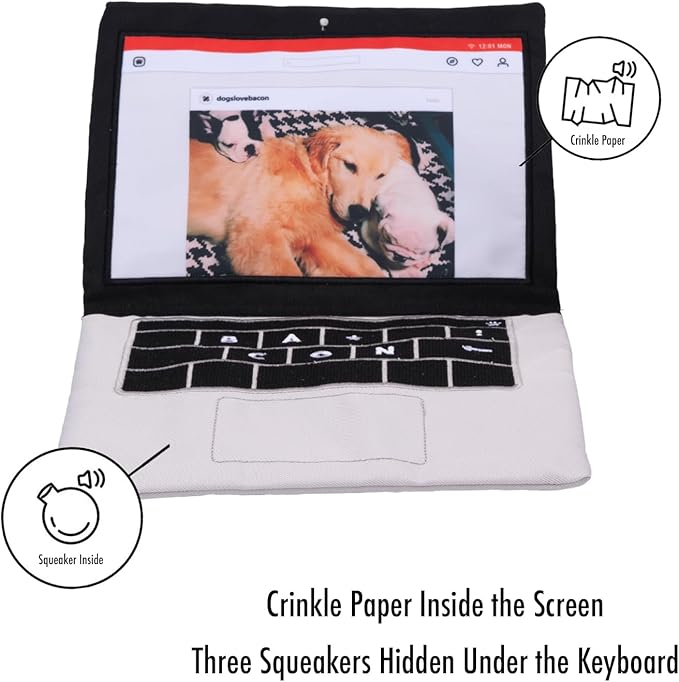 Interactive Dog Toy Set, Squeaky Laptop Computer and Coffee Cup, City Life Theme
