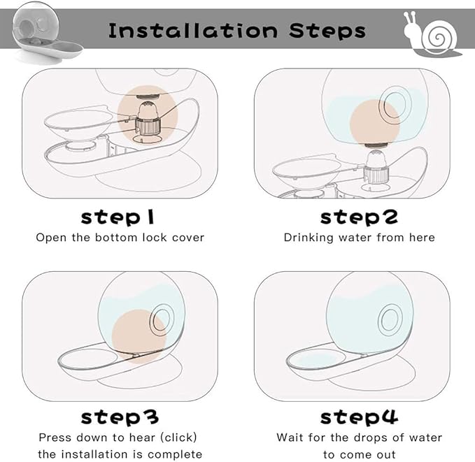 Cat Dog Water Dispenser,Cats Gravity Waterer Feeder Bowl,Snail Shape Cats Automatic Drinking Fountains for Cats/Dogs Non-Slip Round 2.8L