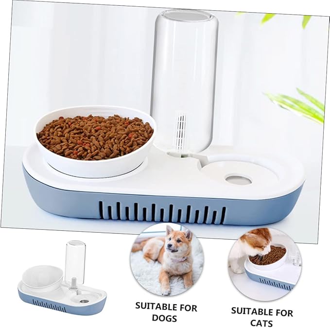 1set Automatic Gravity Pet Water Dispenser Food Bowl for Cats and Small Dogs Non-Skid Base Material Easy to Comfortable Feeding Height Nordic Blue Design