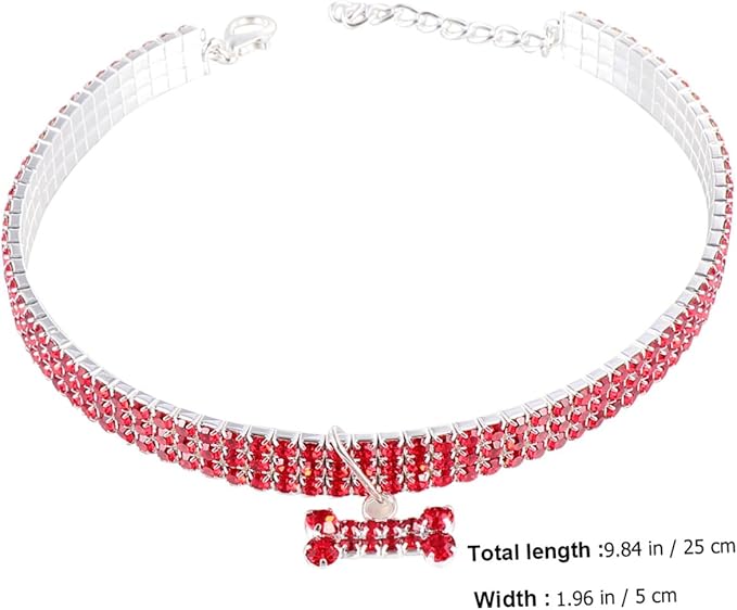 Rhinestone Pet Dog Collar Crystal Collar Adjustable Buckle Crimson Medium Size Luxury Pet Supplies for Small to Medium Dogs