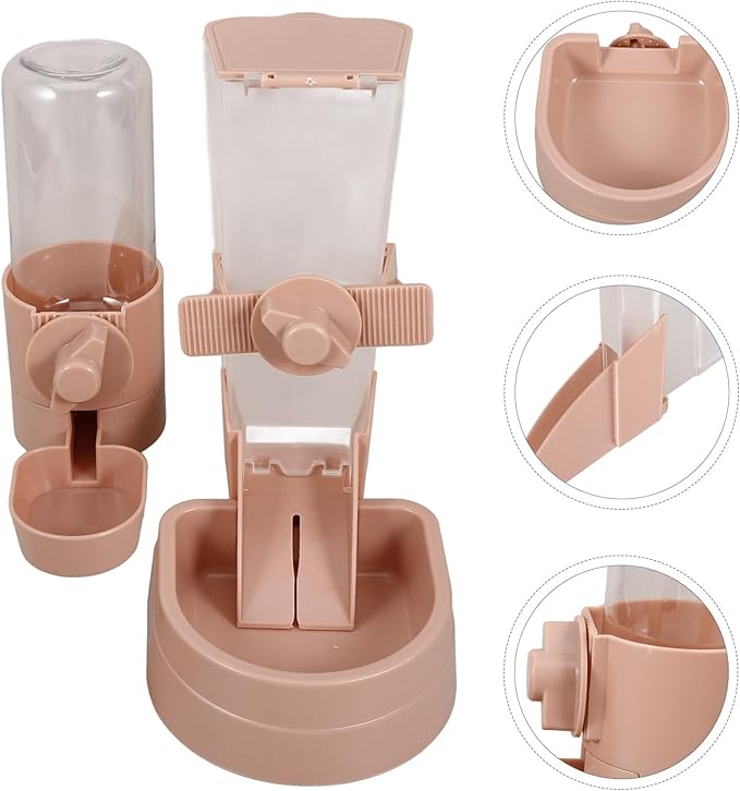 Happyyami 1set Automatic Pet Feeder Water Dispenser for Cats and Dogs Cage Wire Hanging Design Material for Animals Practical Food Water Station