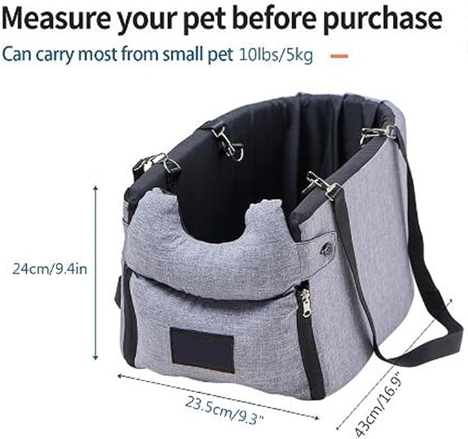 Dog Booster Car Seat Center Console Dog Cat Travel Seat for Small Dogs and Cat Up to 10 Lbs, Installed on The Armrest Box,Washable Travel Bags Carrier Bed Cage Safety Seat