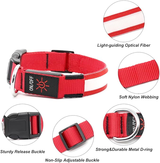Illumifun LED Dog Collar, USB Rechargeable Light Up Dog Collars, Flashing Dog Collar Light for Your Dogs Walking at Night (Red, X-Large)