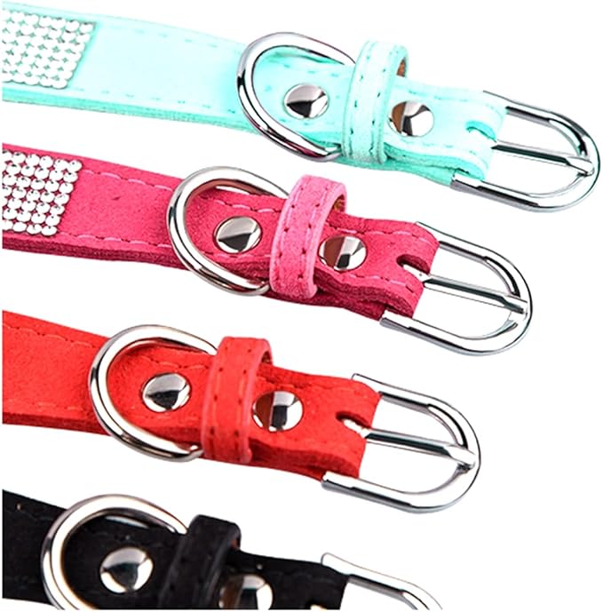 Rhinestone Dog Collar, Cute Dazzling Sparkling Soft Suede Leather Dog Cat Rhinestone Collar Crystal Diamond Pet Dog Puppy Collar (M, Black-2)