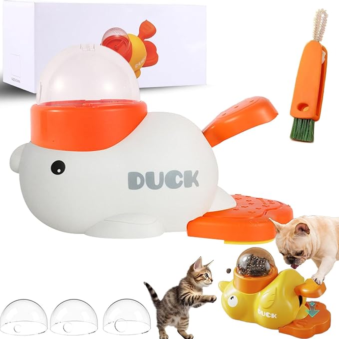 Dog Interactive Treat Dispenser, 2-in-1 Dog Treat Dispenser Toy, Duck Cat Treat Dispenser, Safe Kibble Dispenser Dog Toy, Adjustable Food Outlet for Small to Medium Cats and Dogs (White*1)