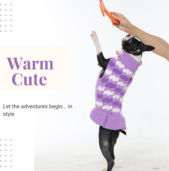 Dog Sweaters for Extra Large Dogs Girl, Dog Sweater Dress with Leash Hole, Thick Turtleneck Knitwear for Female Dogs, Warm Fall Winter Dress for Cold Weather, Holiday - Purple XXXXXL