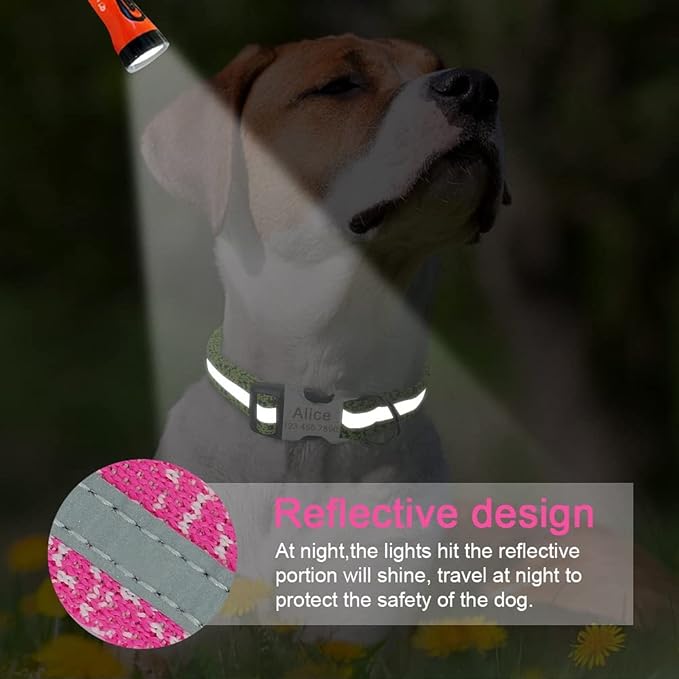 Personalized Pet Dog Collar Reflective Custom Puppy Collars Pitbull Large Dog Collar for Small Pets Chihuahua German Shepherd Pink M