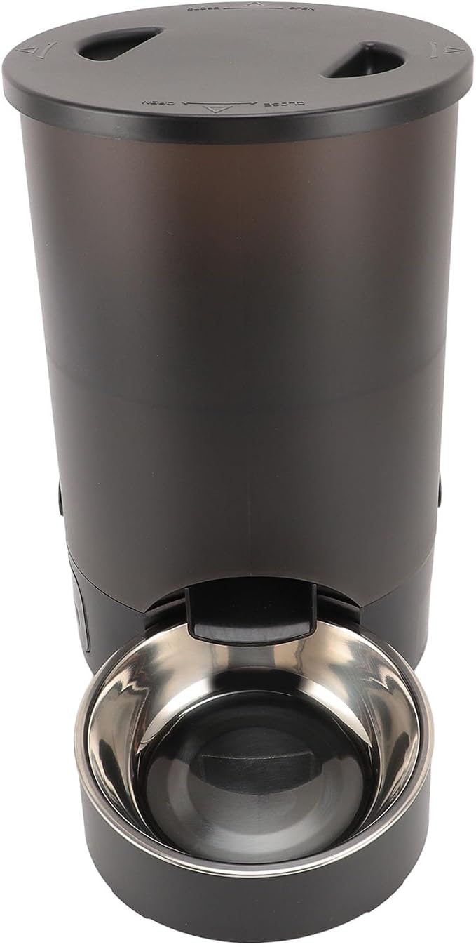 HEEPDD 3L Automatic Cat Feeder, Large Capacity Pet Food Dispenser Timed Dog Feeders with Stainless Steel Bowl Dual Power Supply for Pets Cats Dogs (Black Single Bowl)