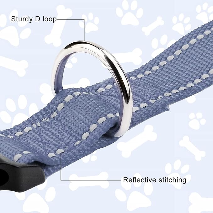 FunTags Reflective Dog Collar, Sturdy Nylon Collars for Puppy and Extra Small Girl and Boy Dogs, Adjustable Dog Collar with Quick Release Buckle,Gray,5/8" Width