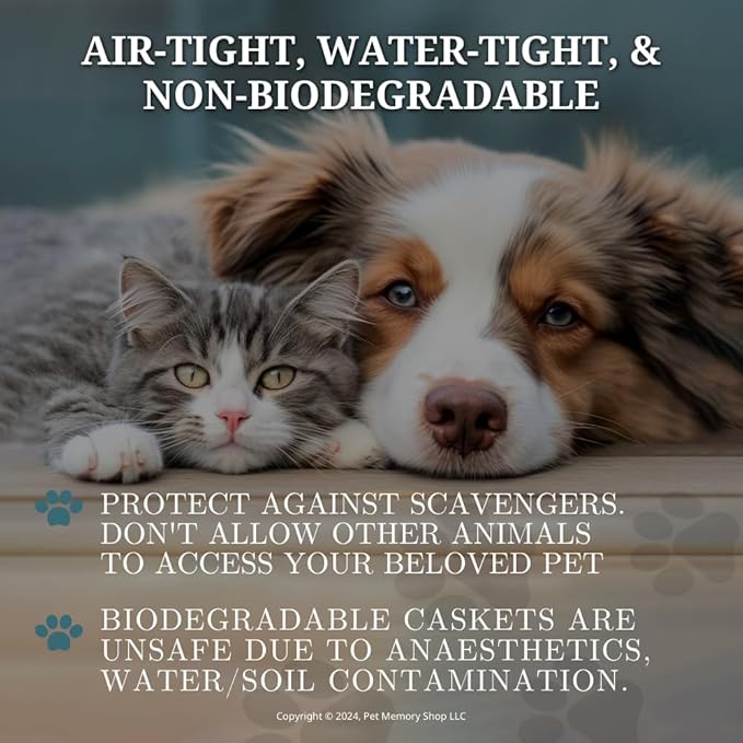 Pet Memory Shop Elegance Series Pet Casket, Safe, Durable & Elegant Memorial Burial Box for Dogs, Cats and Pets, Thoughtful Pet Loss Gift, Ideal for Honoring Your Pet’s Memory (Small – White/Blue)