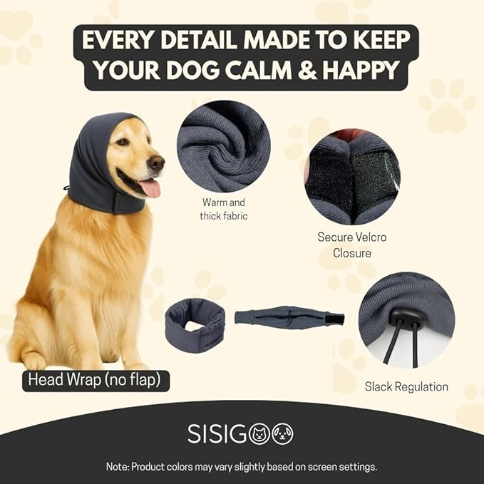 Dog Calming Hoodie – No Shake Ear Wraps for Dogs – Adjustable Dog Ear Muffs for Noise Protection – Ear Wrap Head Cover for Anxiety Relief, Hematoma, Grooming & Force Drying (Dark Gray, L)