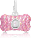 SAVORI Dog Poop Bag Holder Bling Crystal Dog Waste Bags Dispenser for Pet Dog Doggy with Carabiner Clip Includes 1 Roll 15 Bags (Pink)