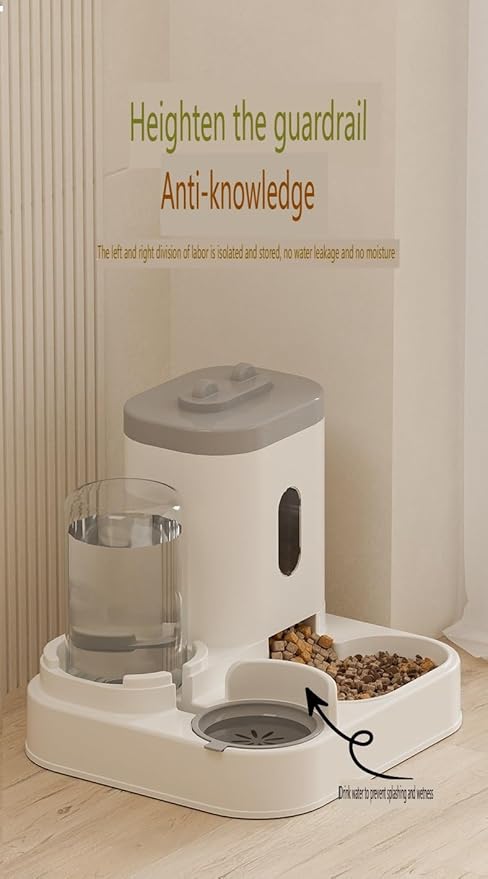 2-in-1 Automatic Feeder Dog Cat Food Bowl with Water Fountain Large Capacity Pet Food Storage Dispenser Container Puppy Pet Accessories (Peach Powder)